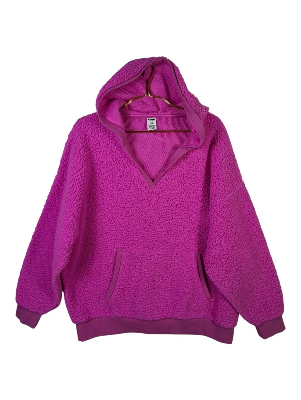 PINK by Victoria's Secret Size Large Pink Fleece Sherpa Teddy Pullover Hoodie